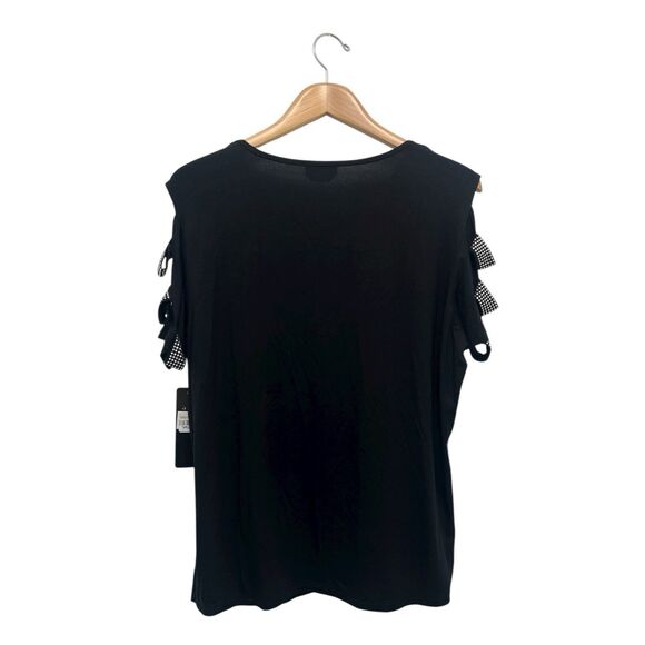 Bebe Logo Cutout Jersey Tee Blouse Black Beaded Rhinestones T-Shirt Y2K Size 1X - Picture 4 of 9